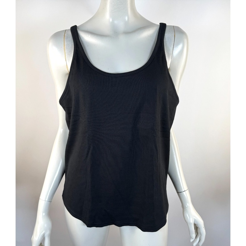 J Crew Vintage Rib Shelf-Bra Tank Top Women 2X NWT Stretch Cotton Black BQ897